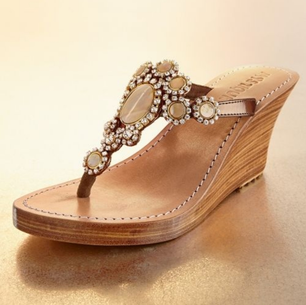 Anthropologie Boston Proper Mystique wedge jewels crystal sandals TWO PAIRS LOOK